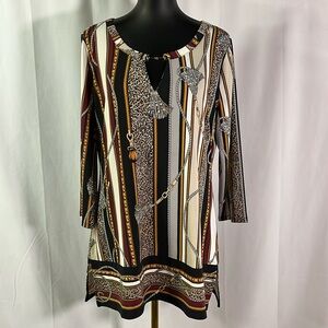 White House Black Market Multicolor Striped Mixed Print Keyhole Neck Blouse